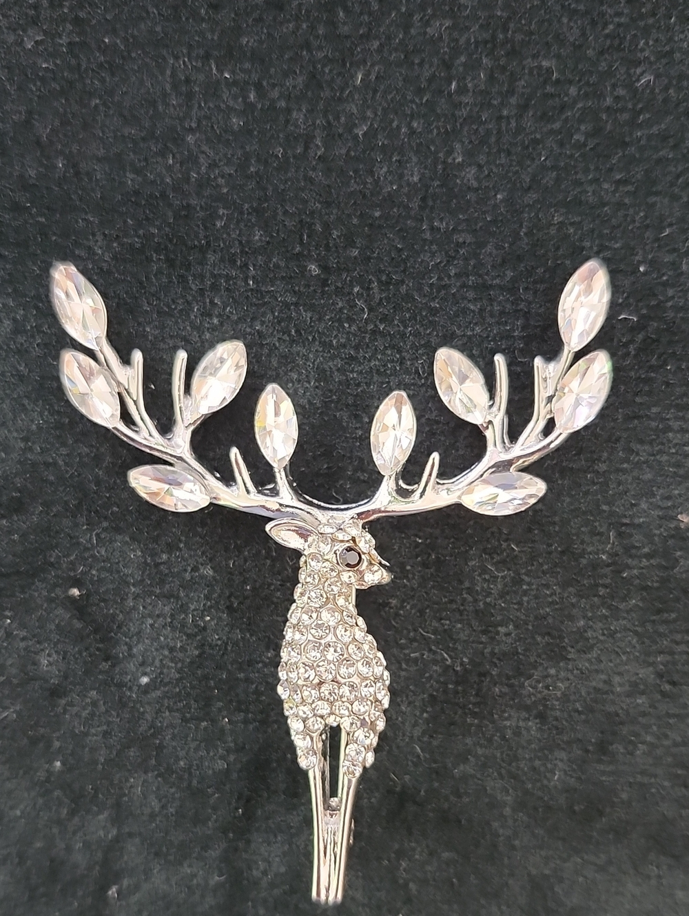 Crystal Encrusted Silver Deer Antler Brooch